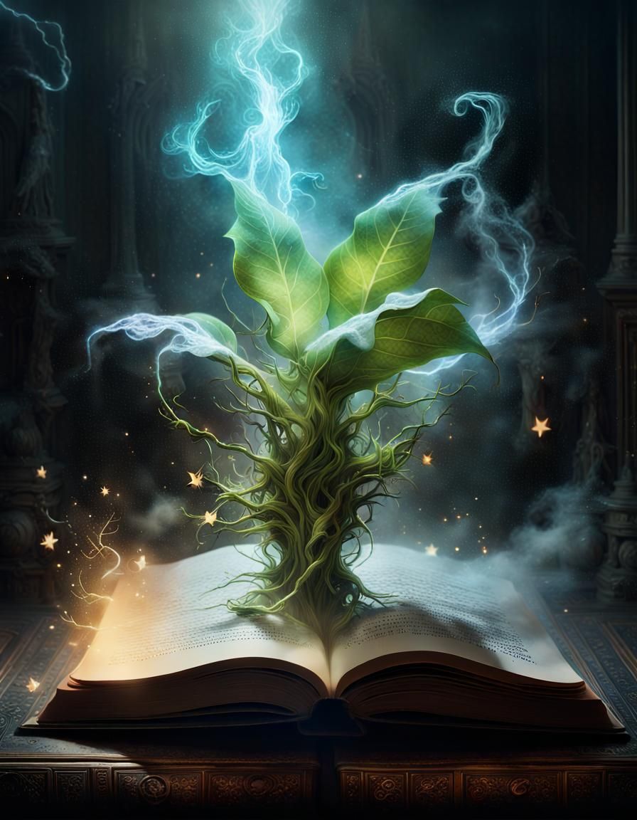 Luminous Plant Emerges from Sorcery Book