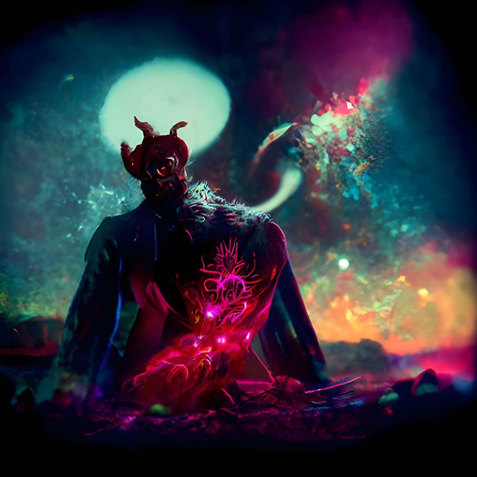 Holographic Devil in Astral Cosmic Horror Style