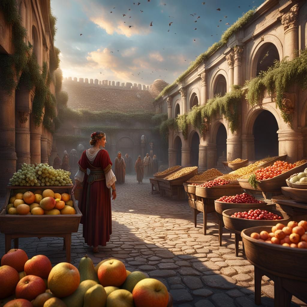 Roman Market Entrance with Woman, Matte Painting