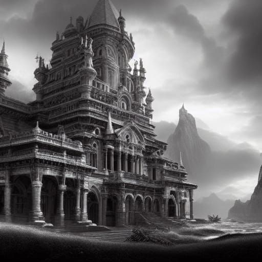 Dramatic Black and White Digital Matte Painting