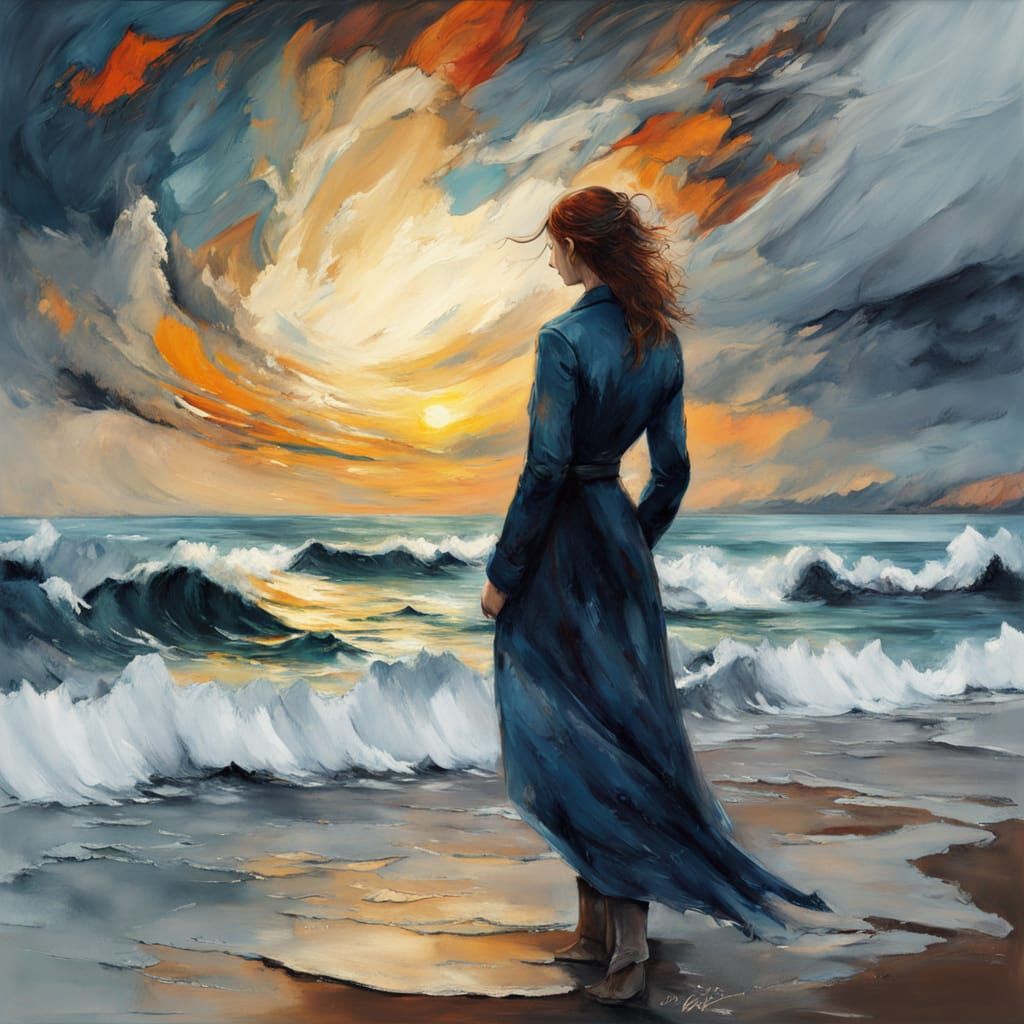 A lone figure on a windswept beach