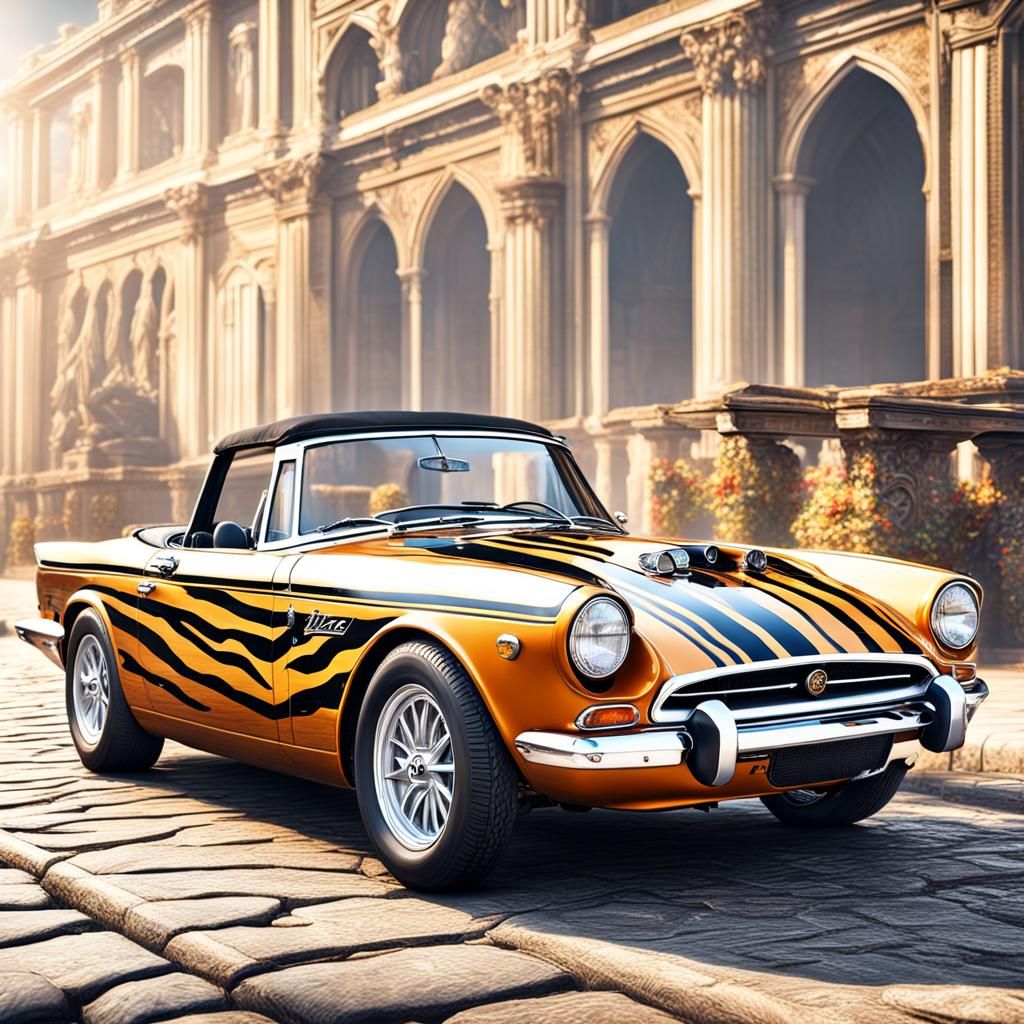 Tiger Striped Sunbeam Tiger Car in Photorealistic Style