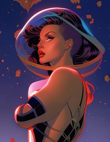 Cat-Human Hybrid Pin-Up in Art Nouveau Style