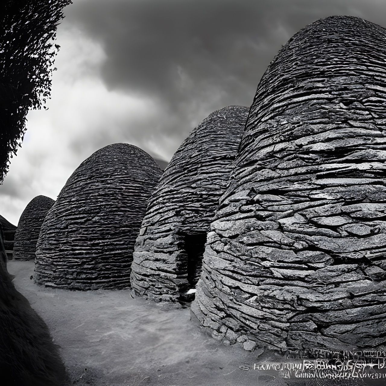 Irish Beehive Huts in Black and White Film