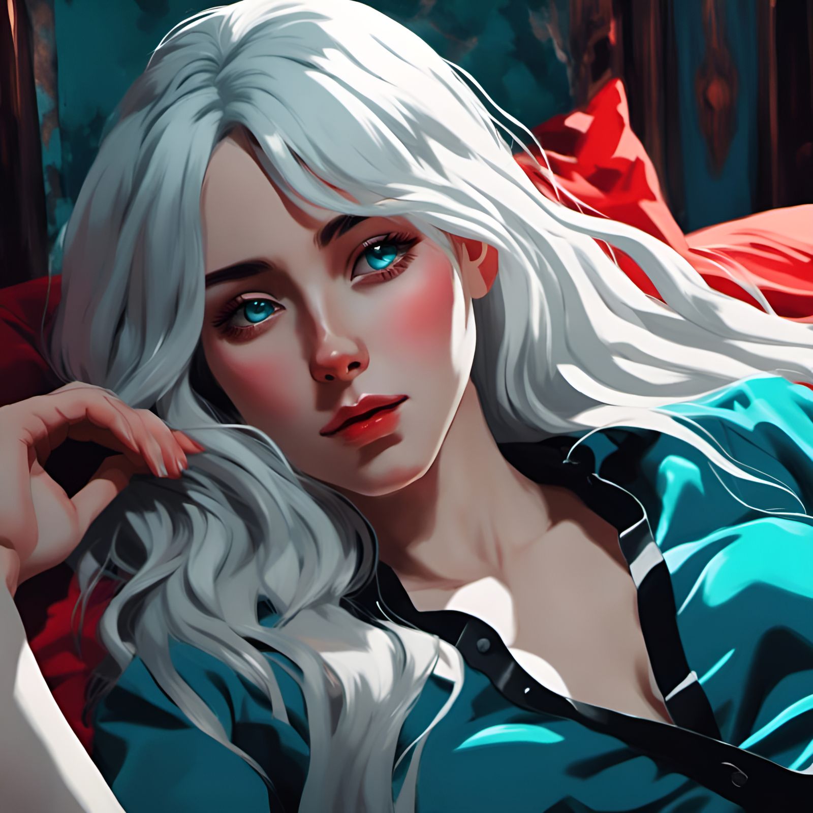 Anime Woman with White Hair in Oil Painting Style