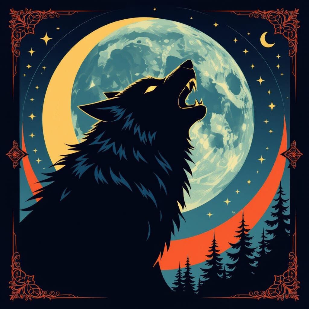 Abstract Werewolf Symbol Logo in Graphic Art Style