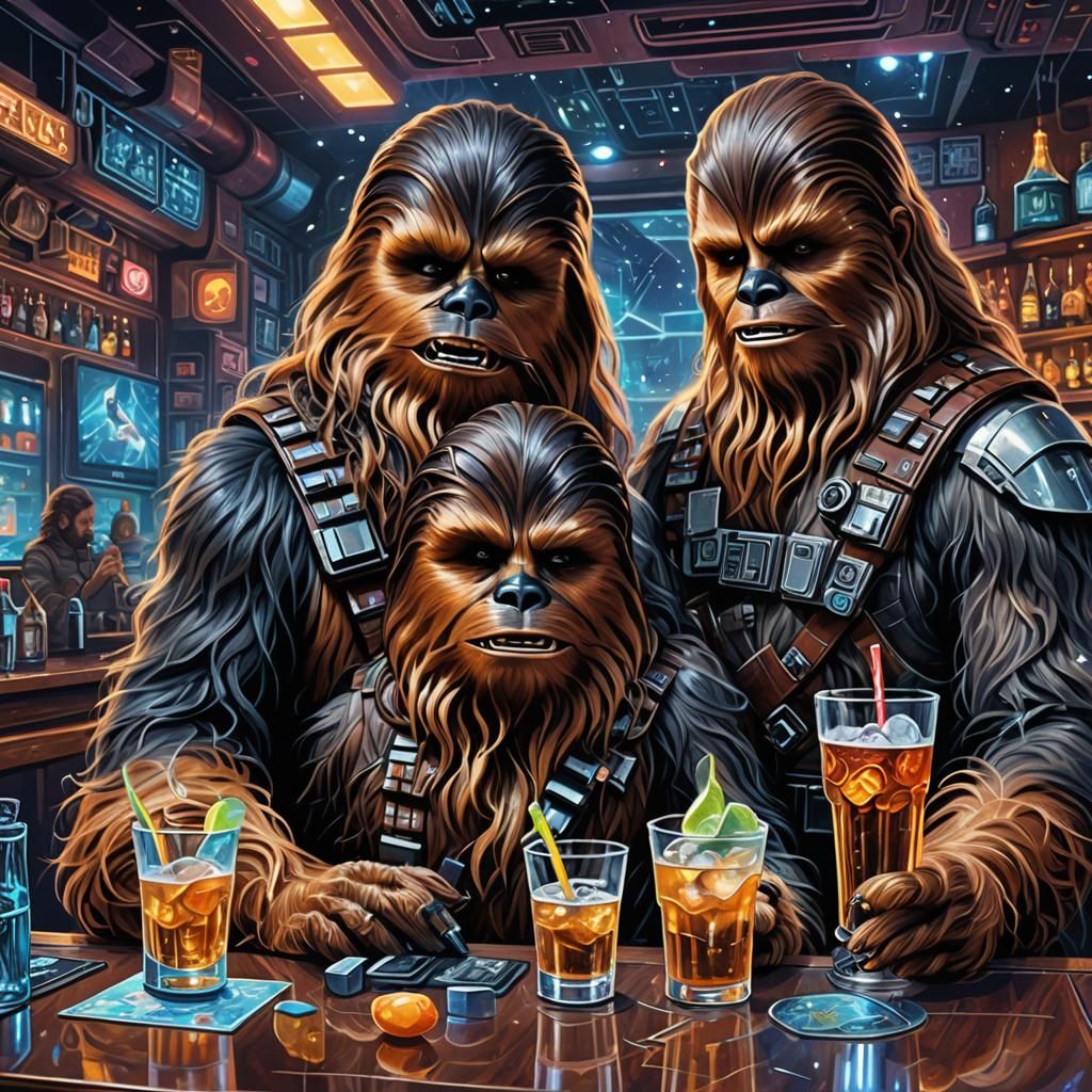 Chewbacca and Vulcan in Bar, Astral Cosmic Illustration