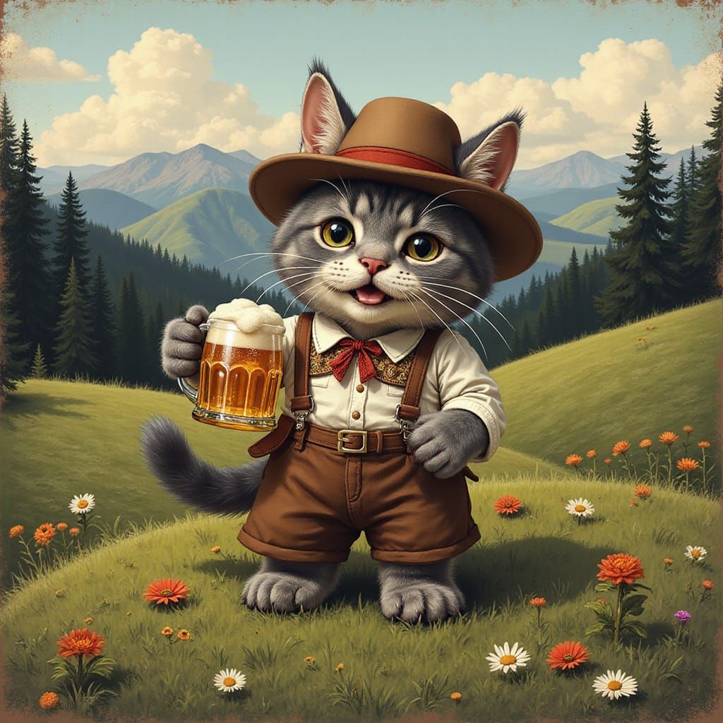 Chibi Tabby Cat in Bavaria: Golden Age Illustration