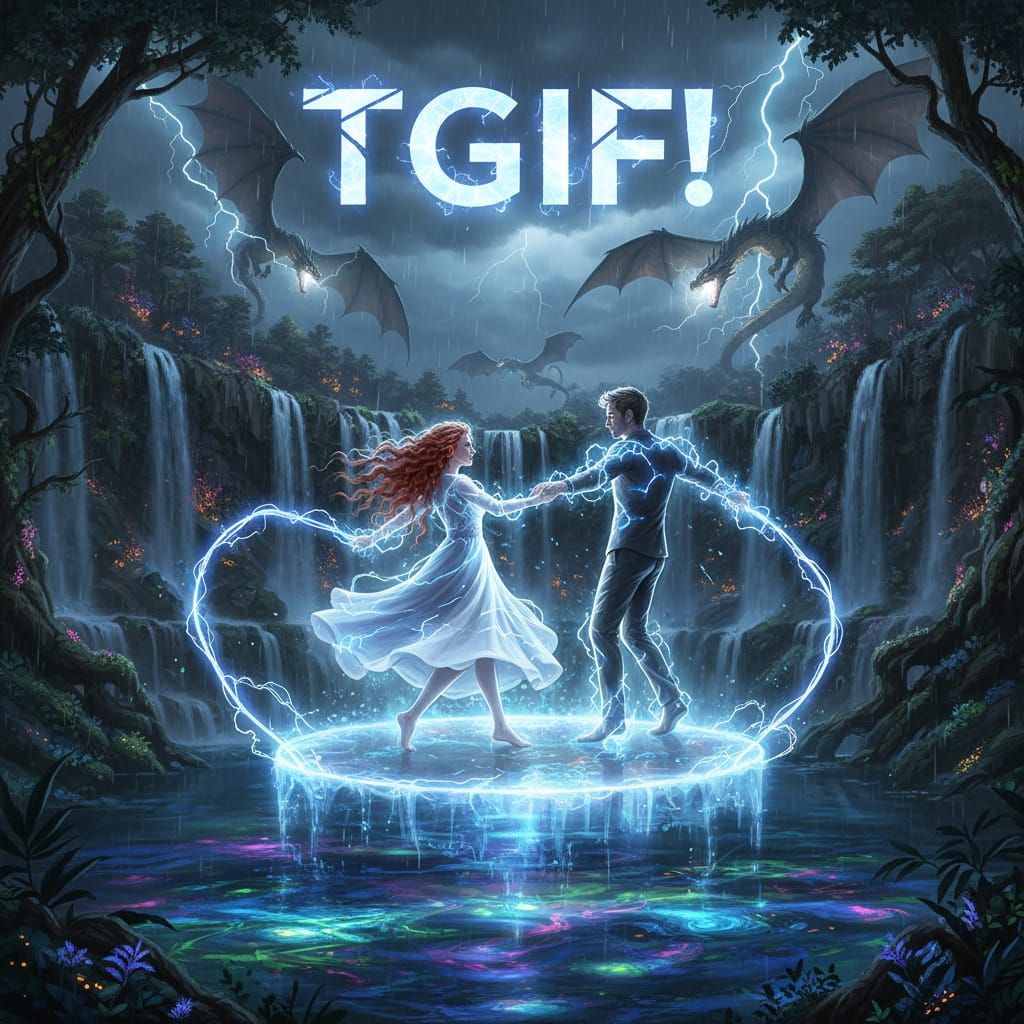 Couple Dancing, Generating Electricity Amidst Magical Landsc...