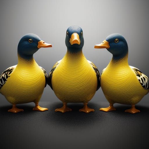Vibrant Rubber Duck Trio in Hyperrealistic Splash Art