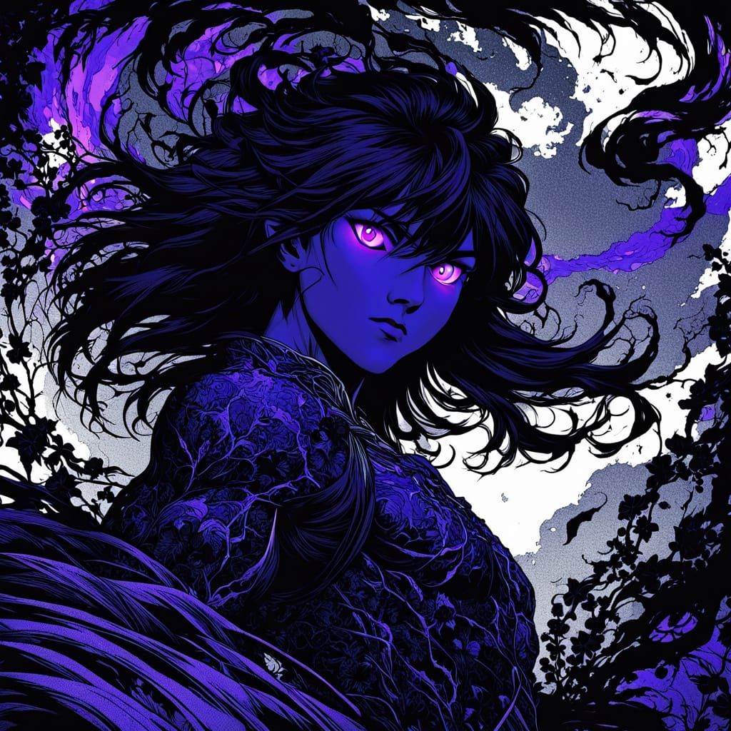 Elegant Shadow Warrior in Deep Indigo and Black