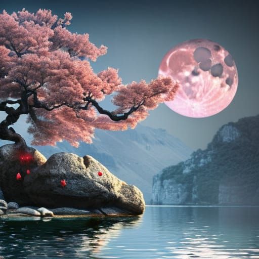 Cherry Tree in Lake: Epic Digital Matte Painting
