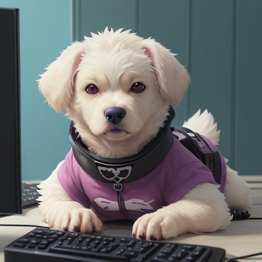 Anime Gamer Dog in Japanese Manga Style