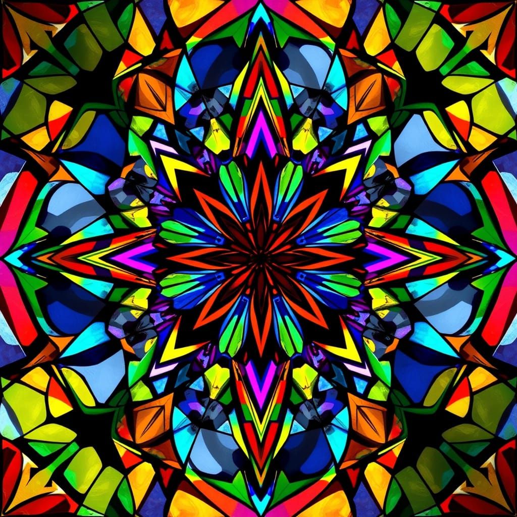 Vibrant Cubist Stained Glass Masterpiece