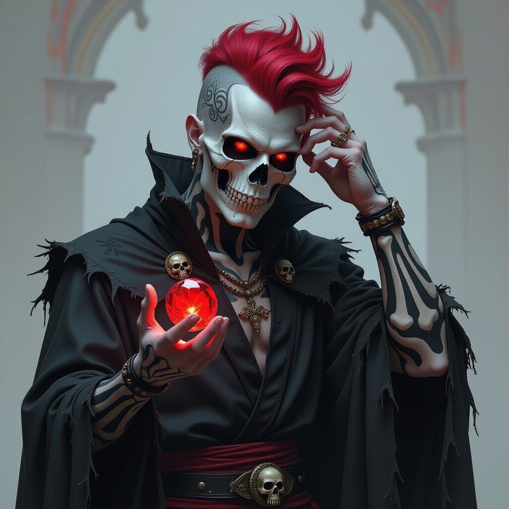Dark Fantasy Necromancer with Red Gemstone