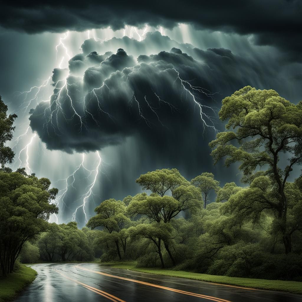 Fierce Storm Bends Trees in Powerful Wind