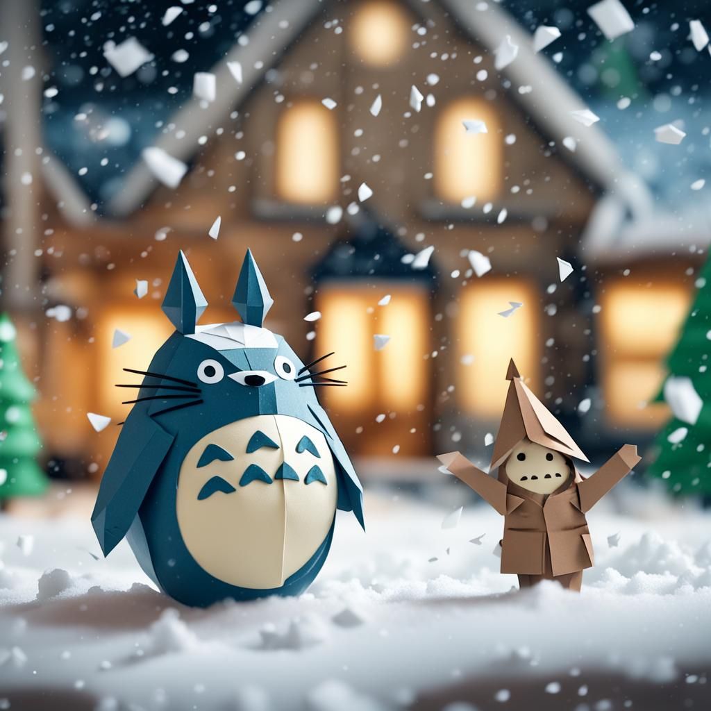 Totoro in a Snowstorm Origami Papercraft