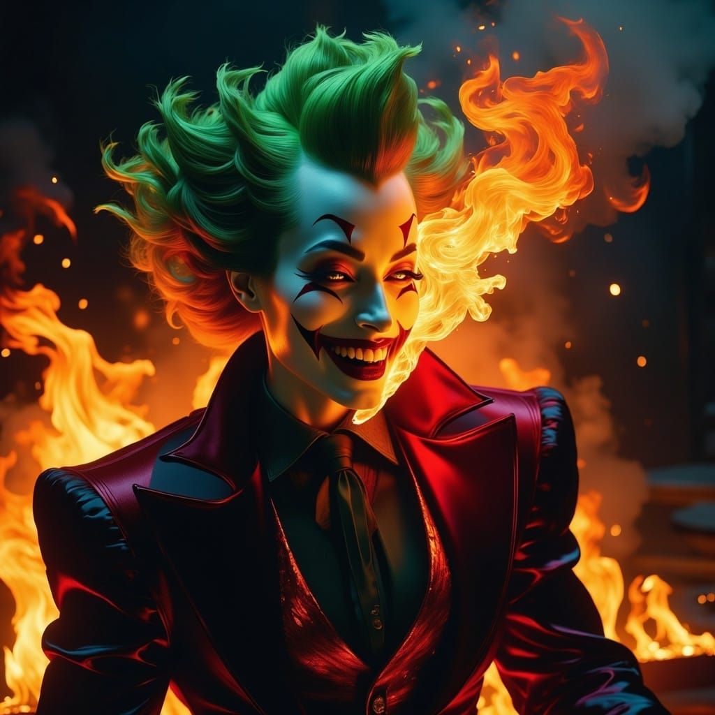 Hyperrealistic Beetlejuice Close-Up with Flames