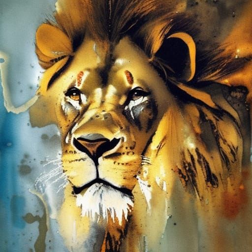 Lion with Marbling and Oil Splash Effects