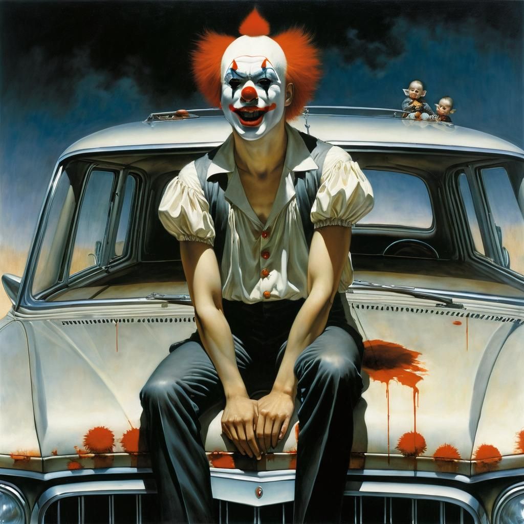 Menacing Clown's Desperate Ride Atop a Car