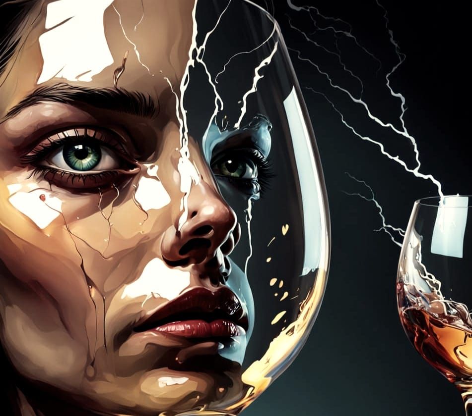 Distorted Wine Glass Reflection in Hyperrealistic Style