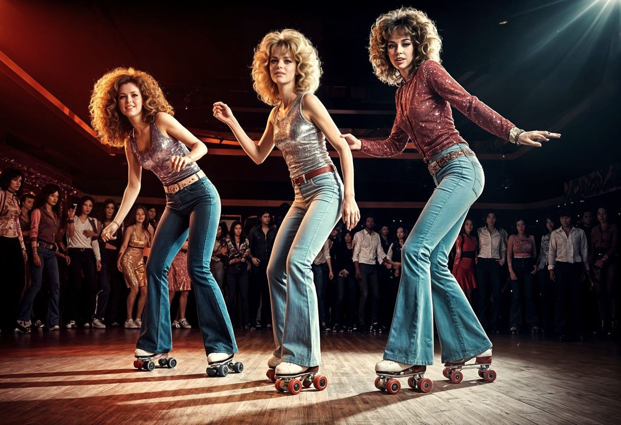 Vibrant 1970s Roller Disco Scene in Retro Style