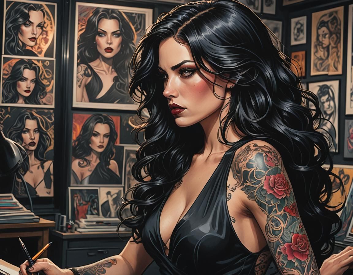 Tattoo Artist in Comic Book Style with Vivid Colors
