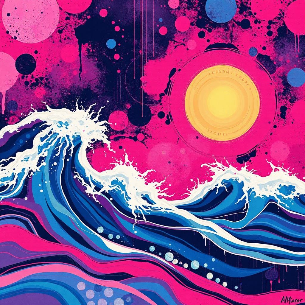 Abstract Pink Ocean Waves in Jazz Expressionist Style