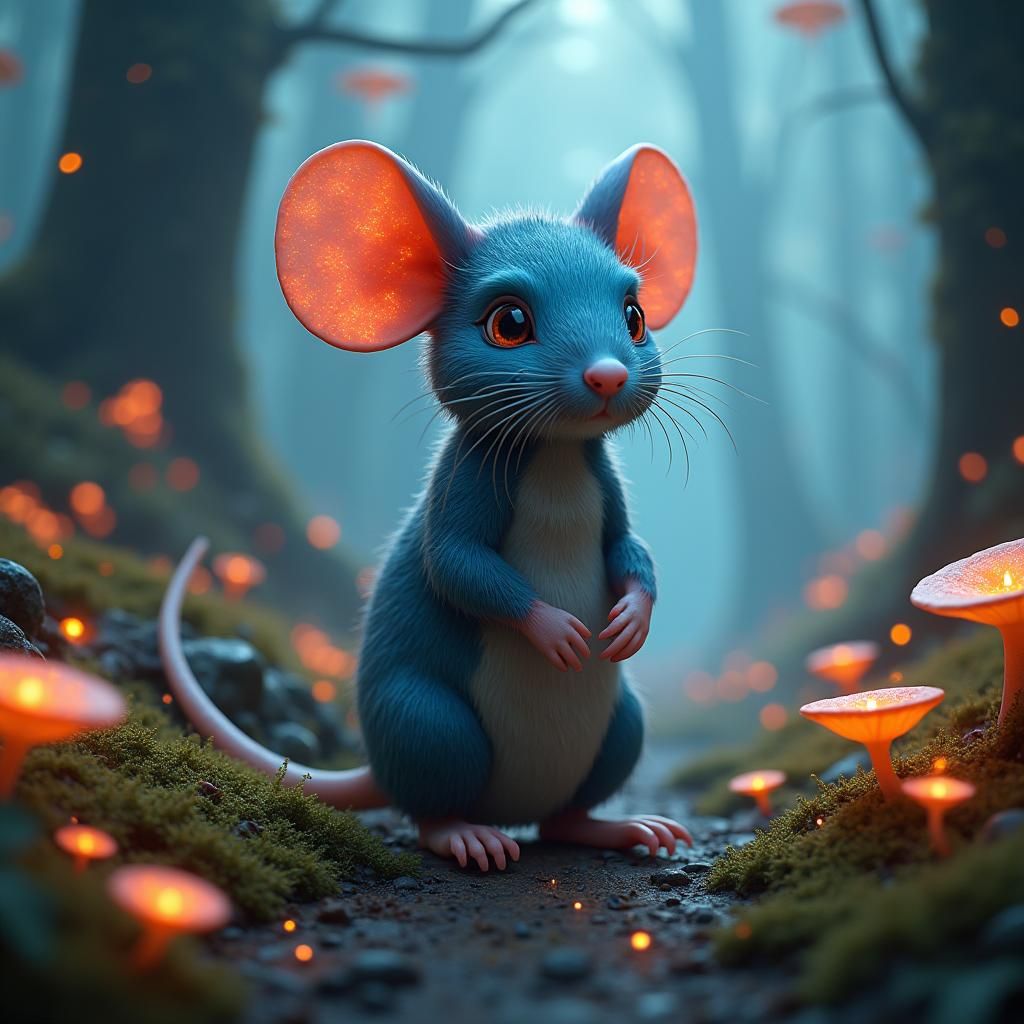 Mystical Rat in Dreamlike Sapphire and Amber Environment