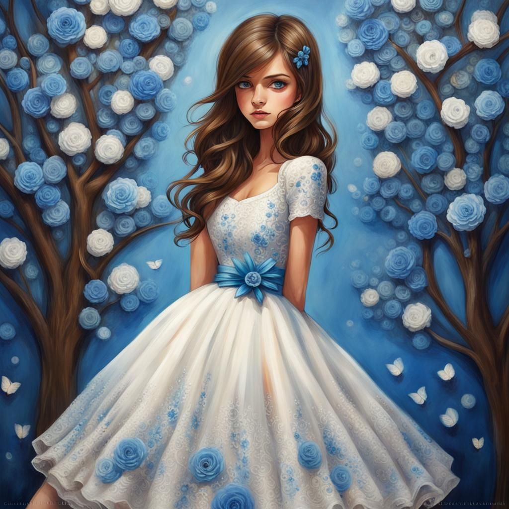 Happy Girl in White Dress, Lost in Daydream