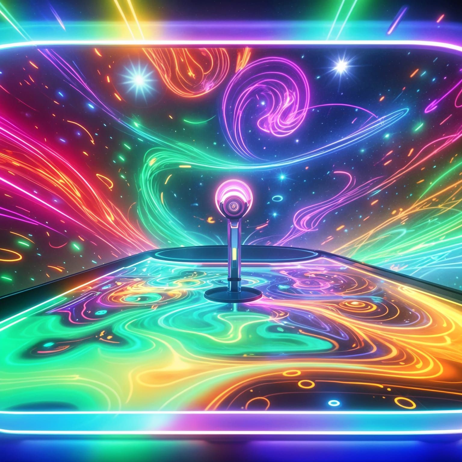 Futuristic Virtual Air Hockey Table in Neon 3D