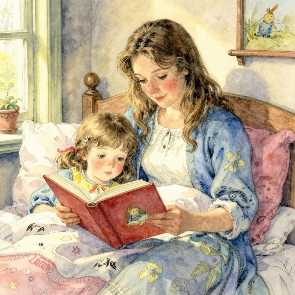 Sibling Bedtime Story in Cozy Bedroom