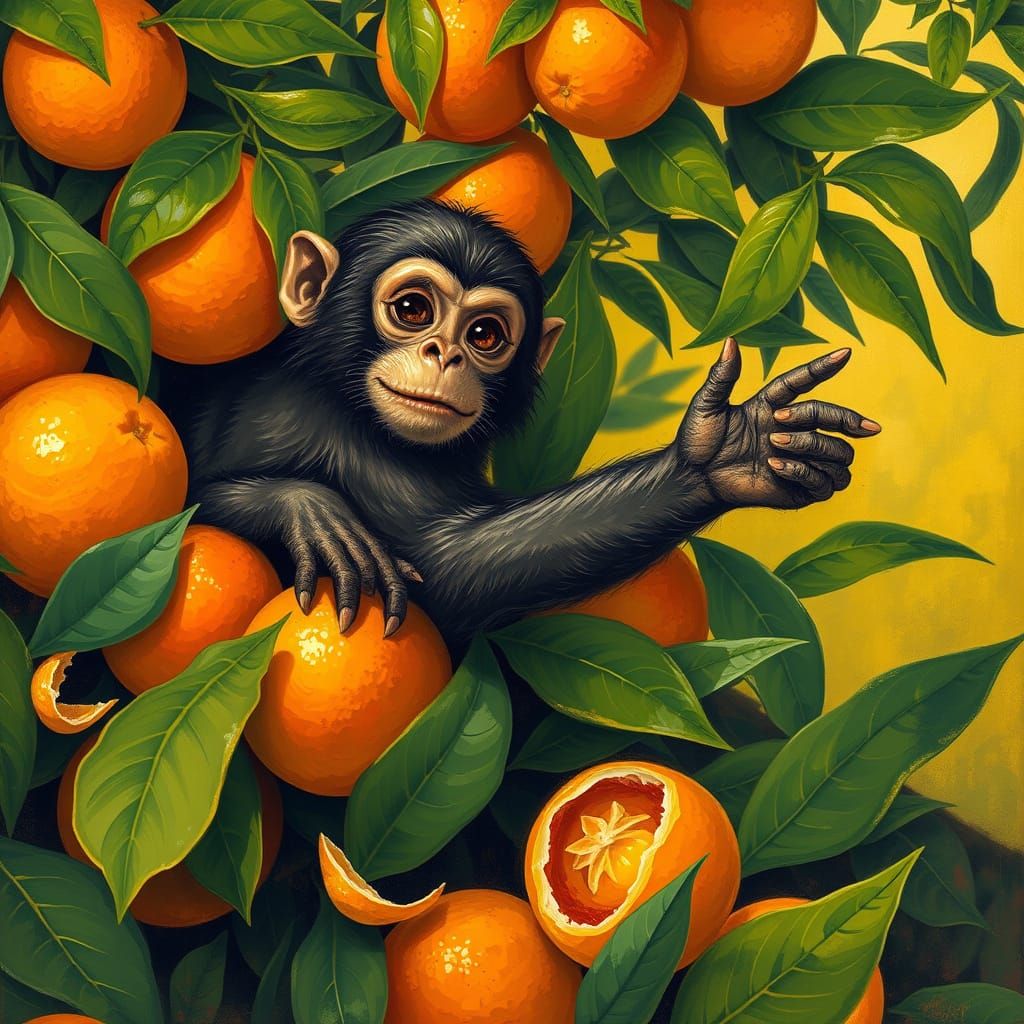 Vibrant Jungle Oranges in Henri Rousseau's Dreamlike Style