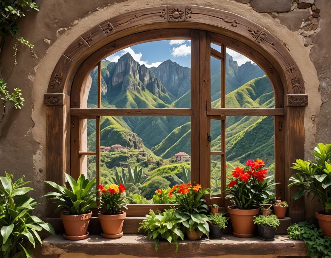 El Chimpingue View Through Wooden Window