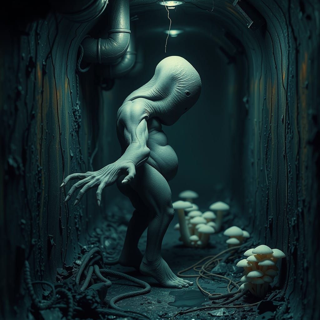 Industrial Decay Creature in a Dark, Muted Palette