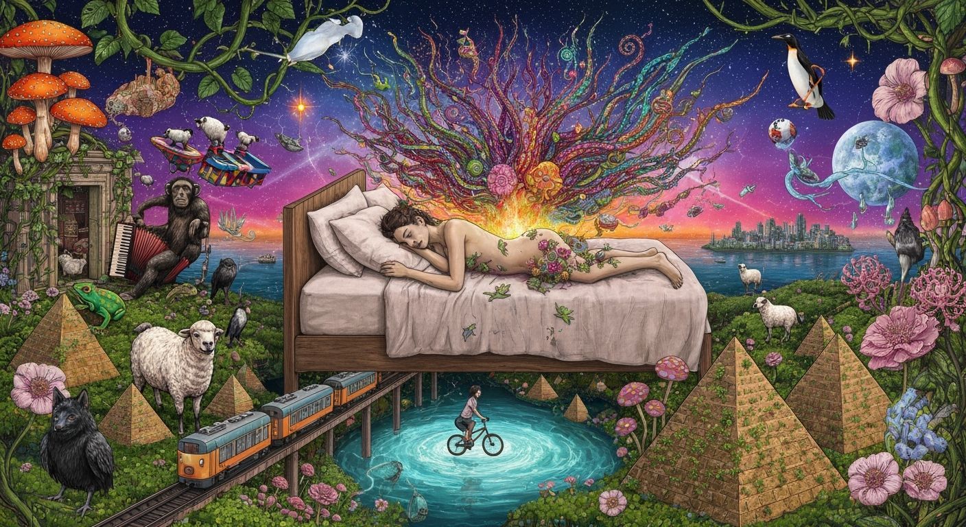 Surreal Dreamscape with Energy Aura and Flora