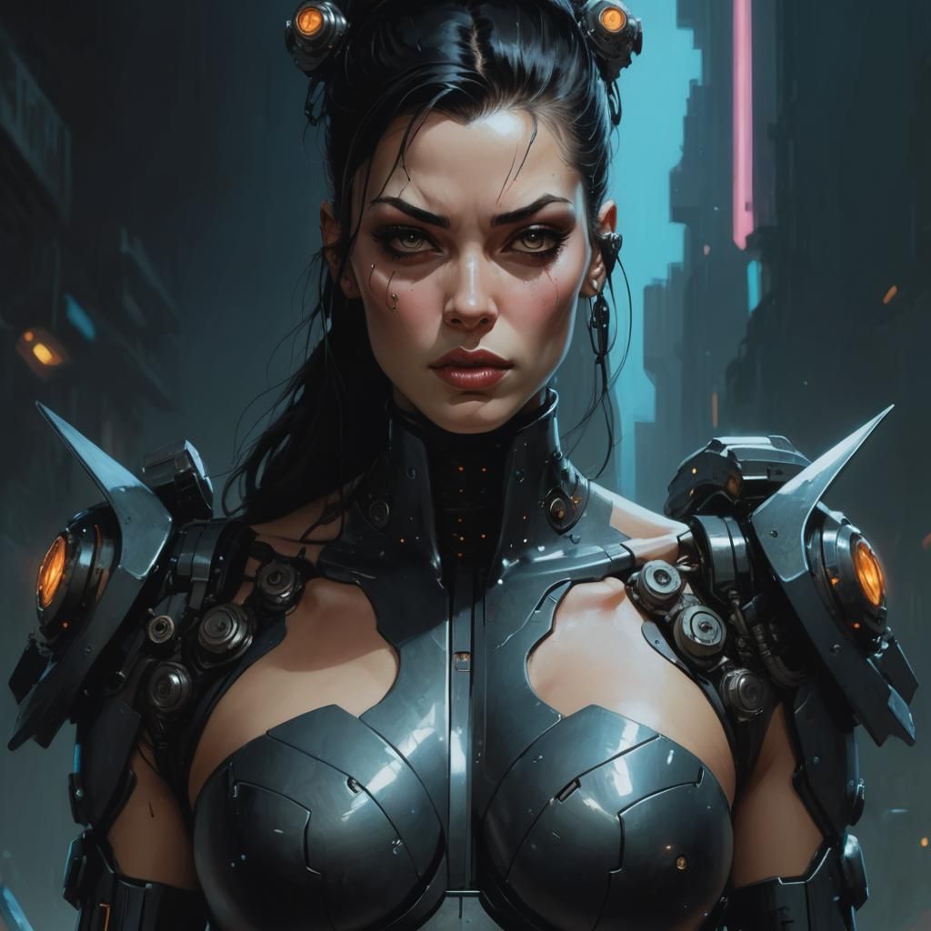 Cyberpunk Cyborg Woman Portrait in Comic Style