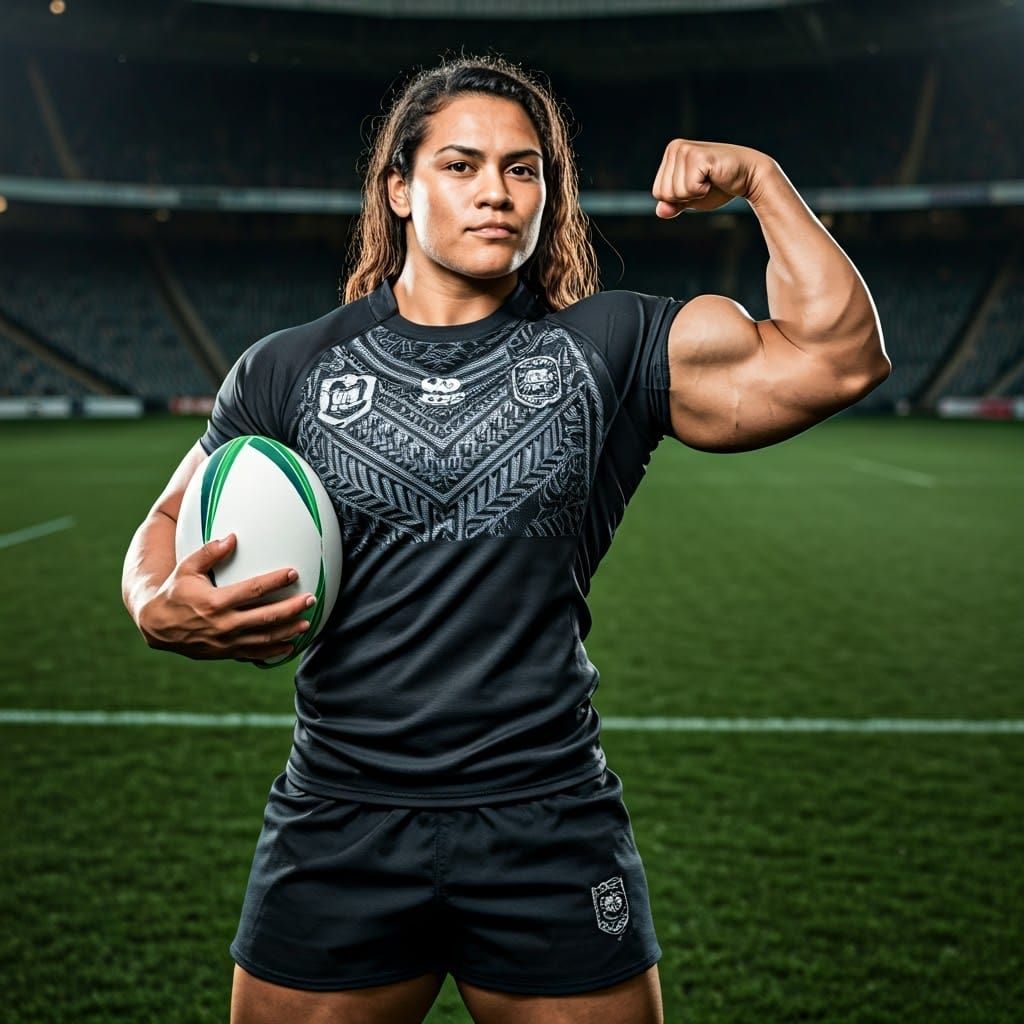 Strong Samoan Rugby Player Flexes Muscular Physique