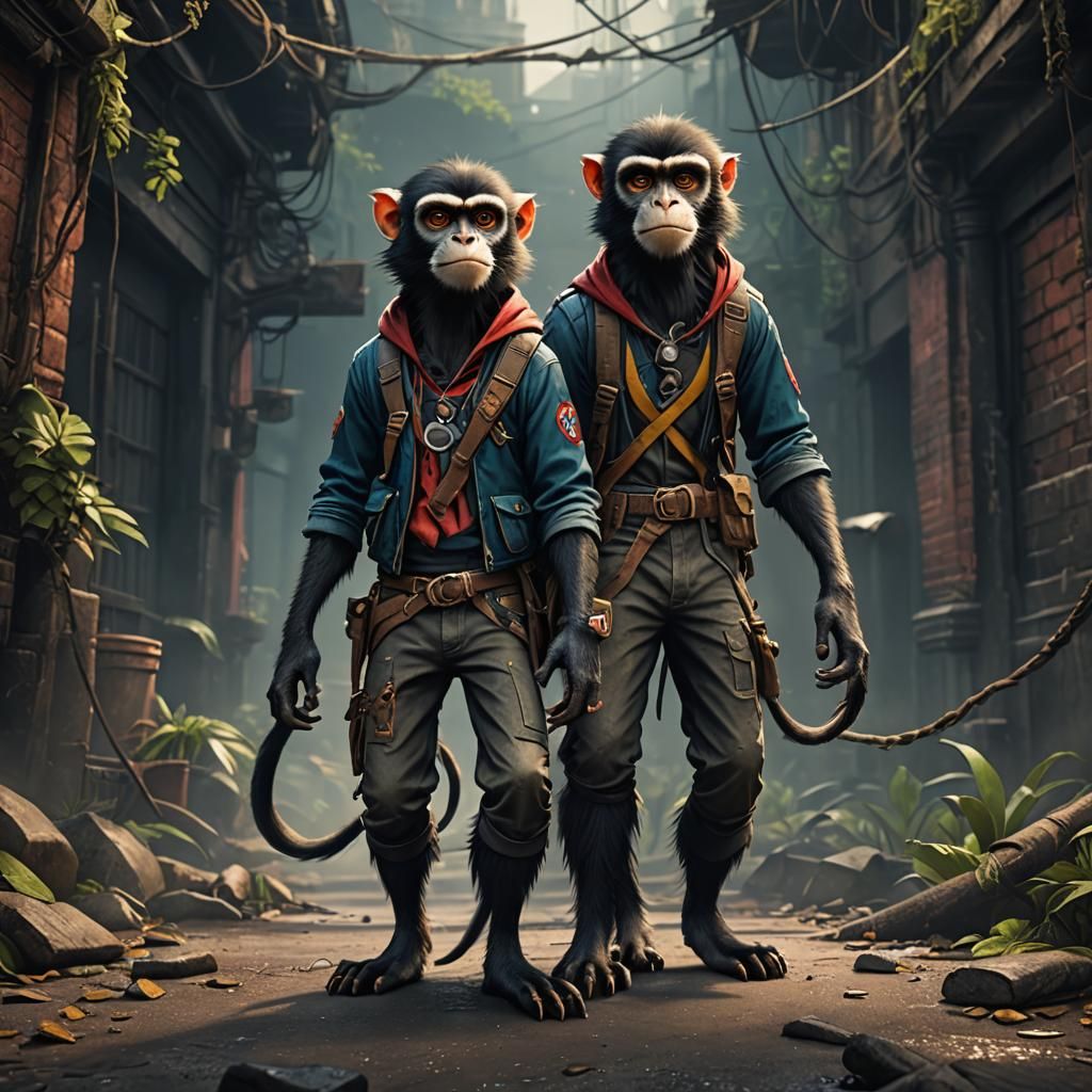 Anthropomorphic Spider Monkey in Grunge Style