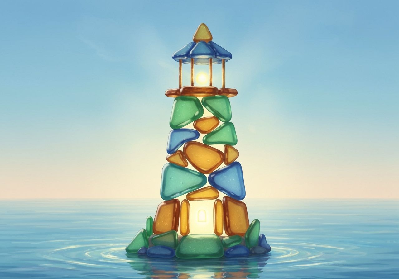 Sea Glass Lighthouse Radiating Warm Light