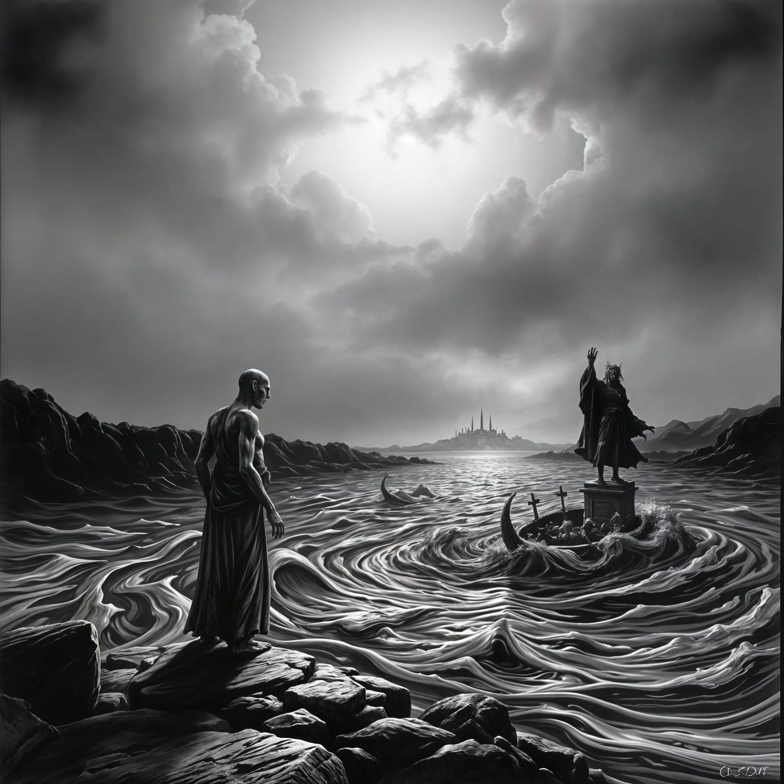 Ethereal Gothic Figure Refuses Ferryman's Toll on the River ...