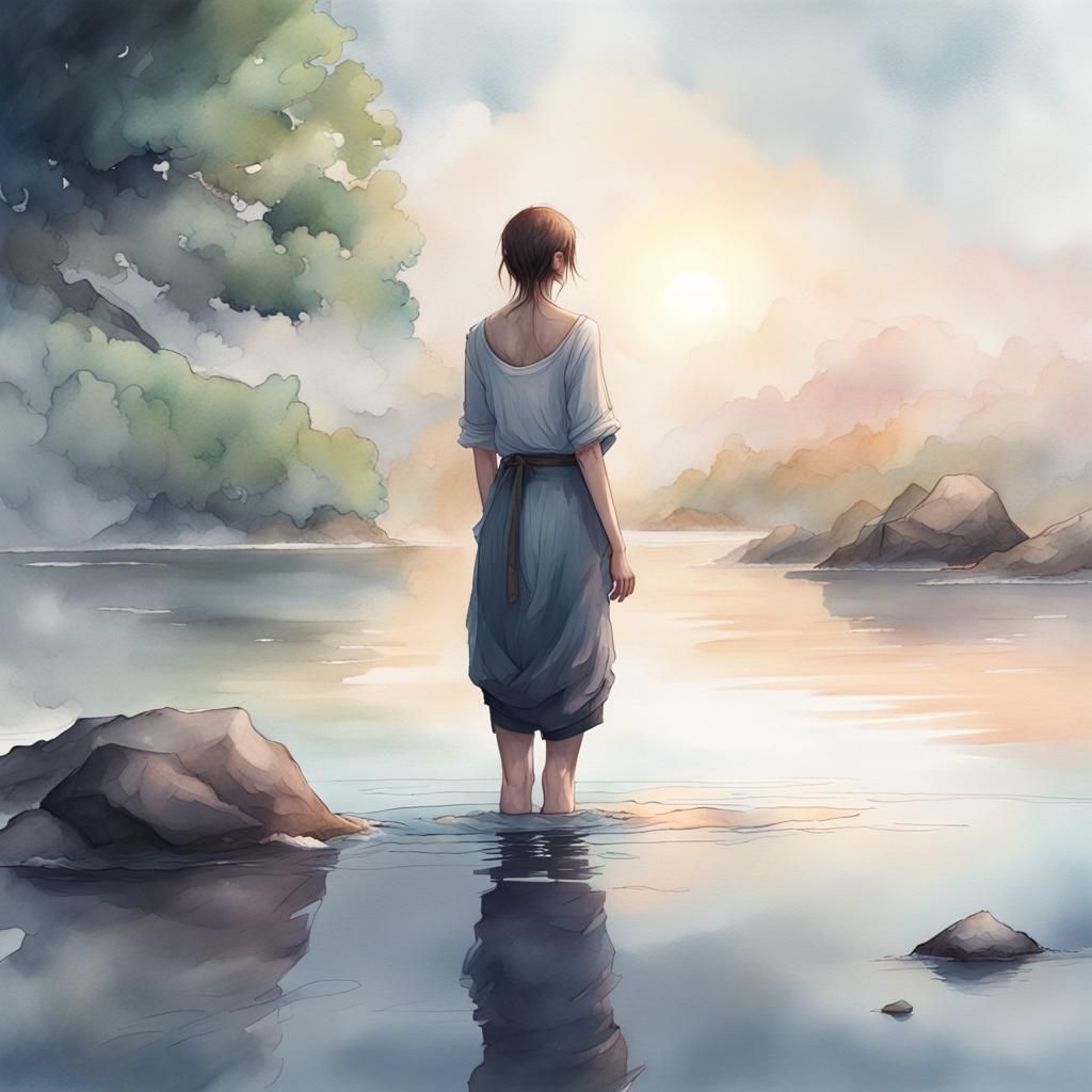 Calm Human Figure in Digital Watercolor