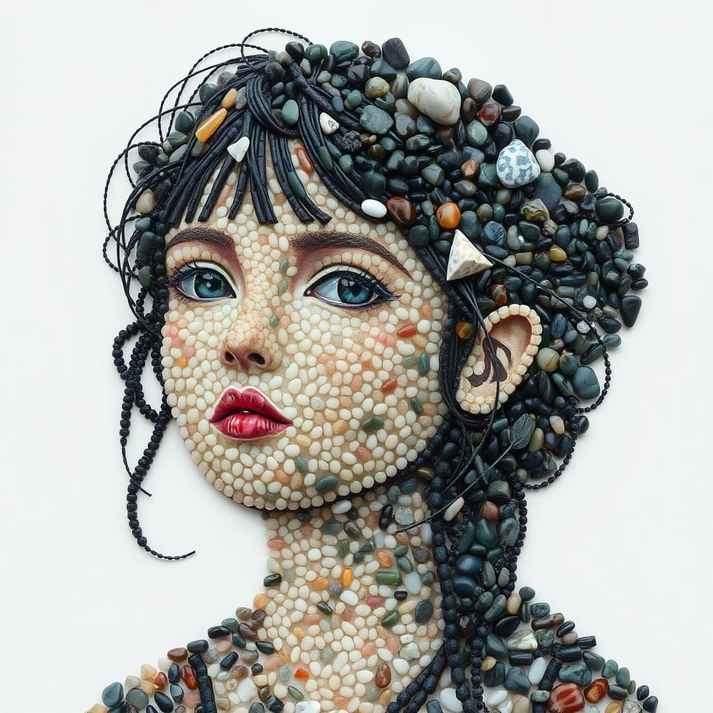 Girl Made from Tiny Natural Stone Pieces