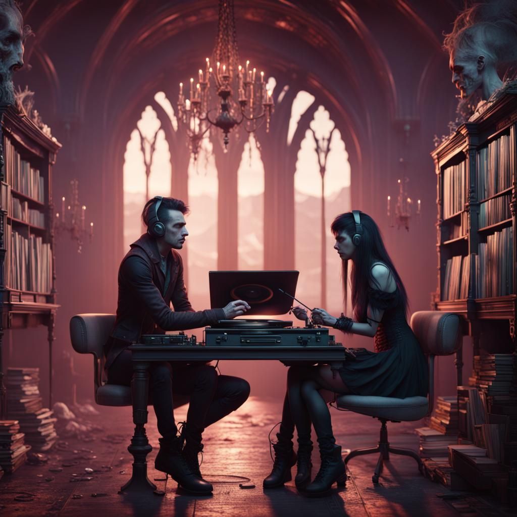 Gothic Couple Listening to Music