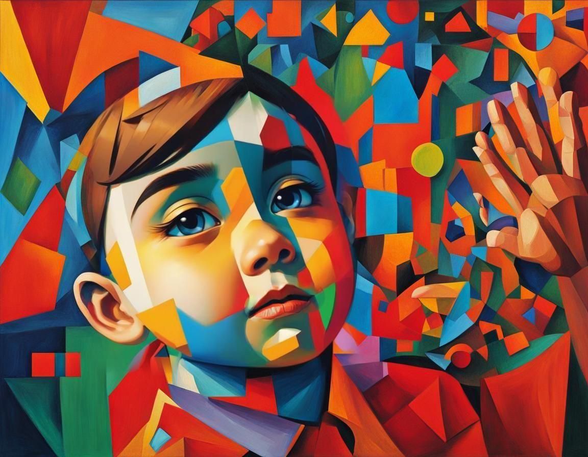 Child's Portrait in Cubist Anime Style