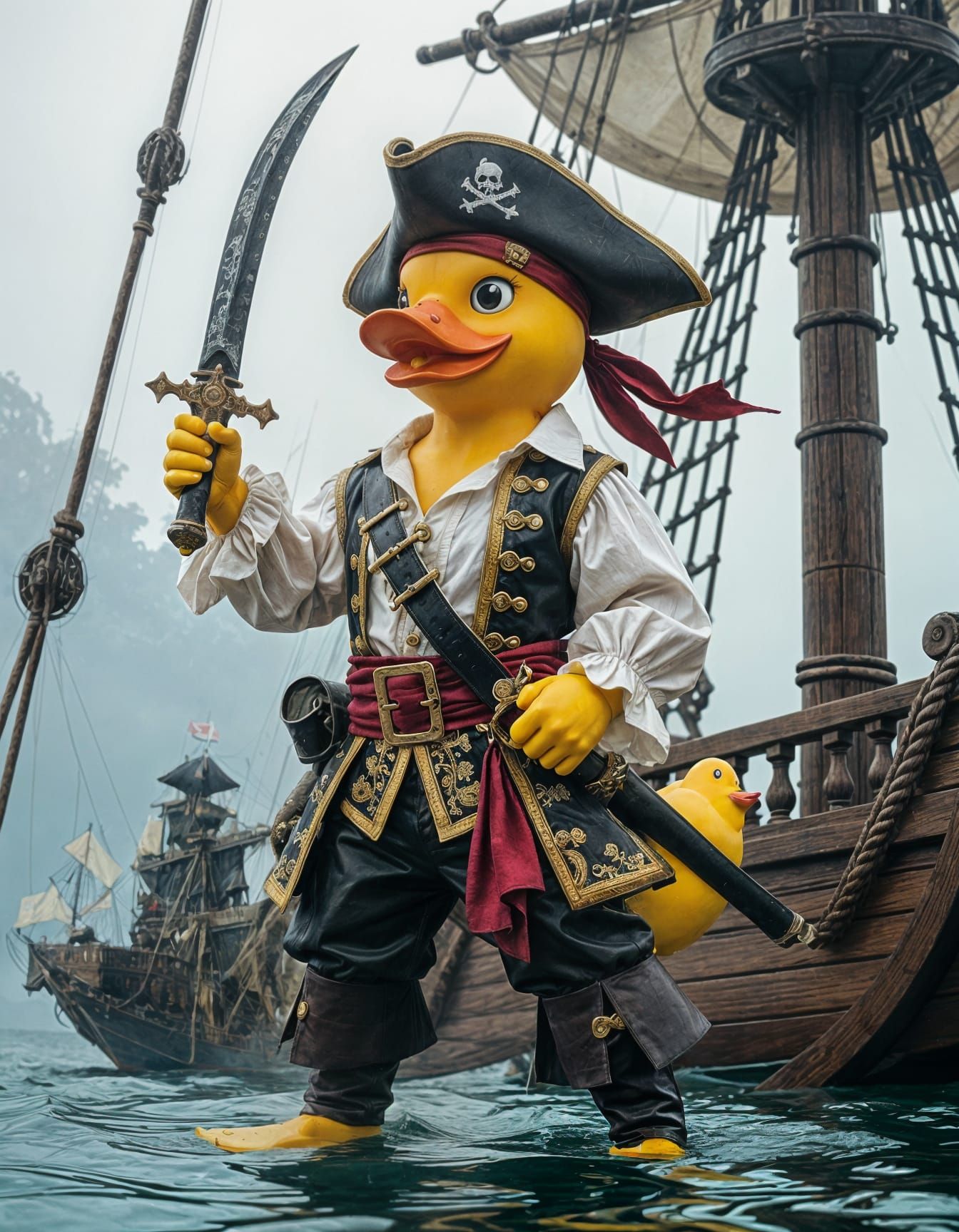 Rubber Duck Pirate Ship: Dark Fantasy Illustration