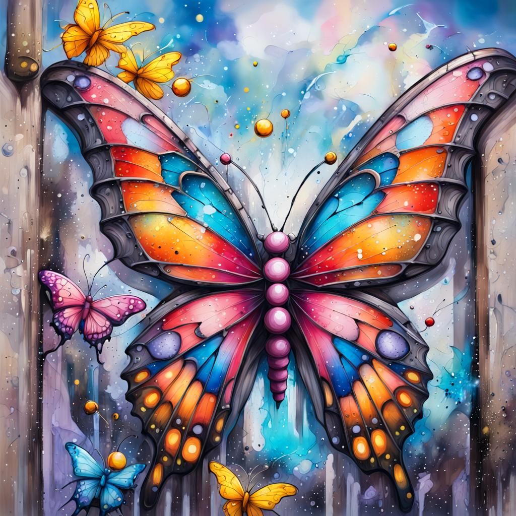 Stained Glass Butterfly with Fairies: Graffiti Art