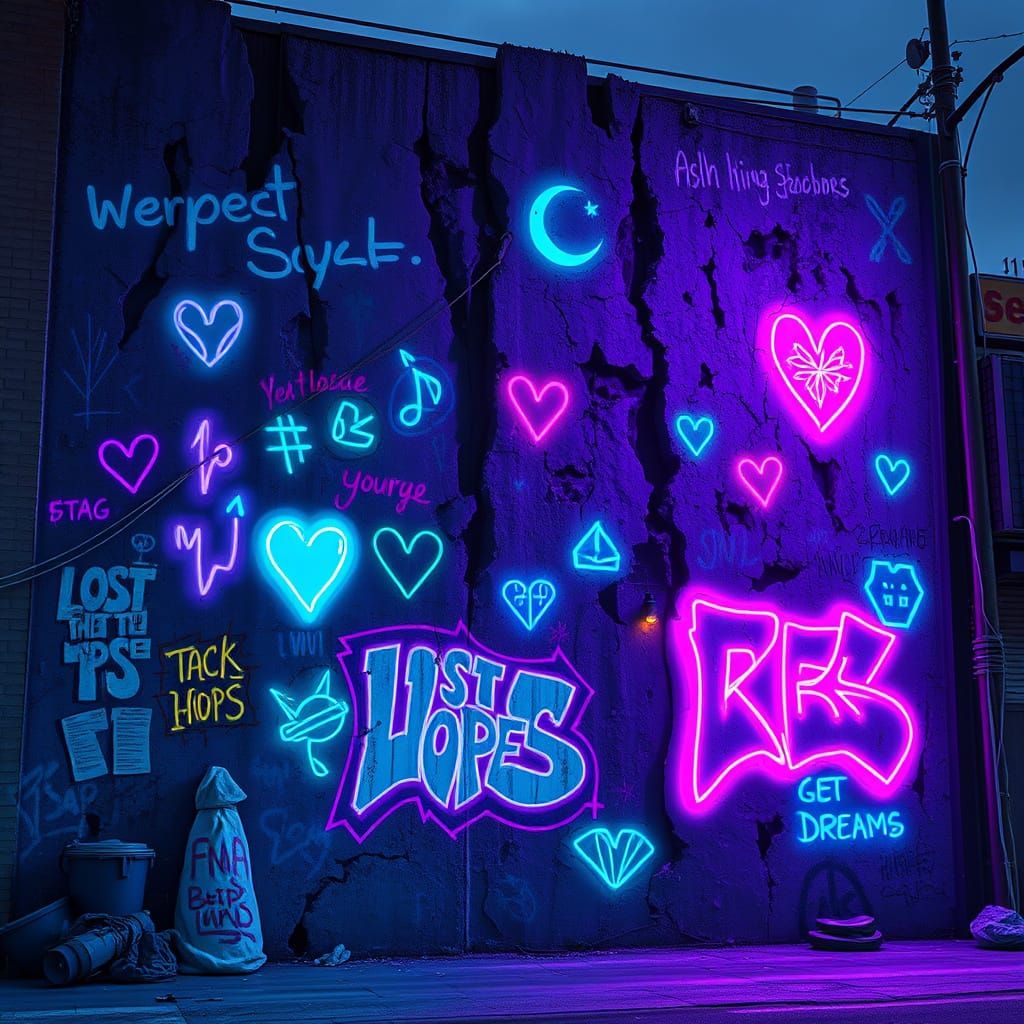 Glowing Graffiti Wall in Cyberpunk Style