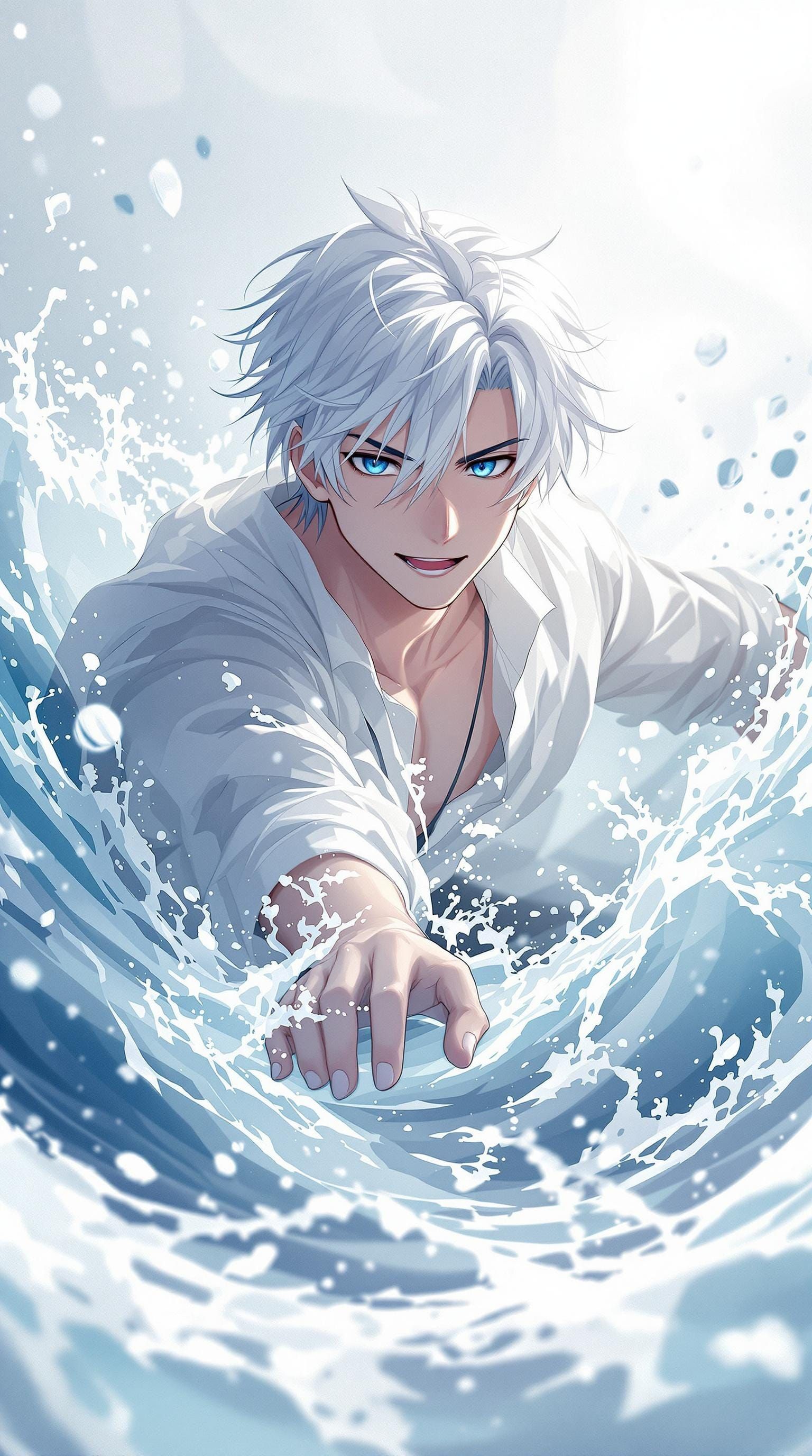 Anime Style Young Adventurer Drifts on a Wave