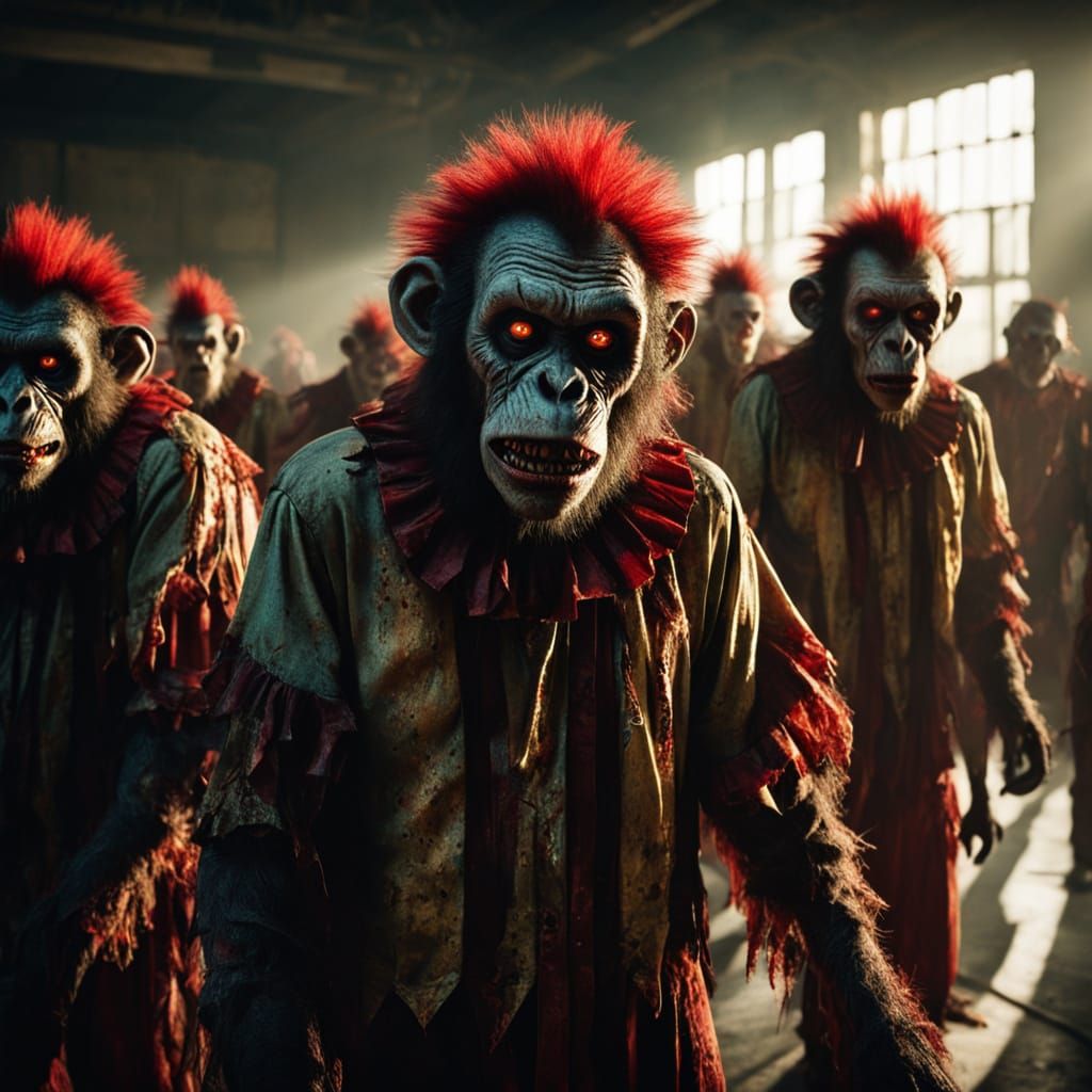 Zombie Monkey Clowns at Shriners Convention in Horror Style